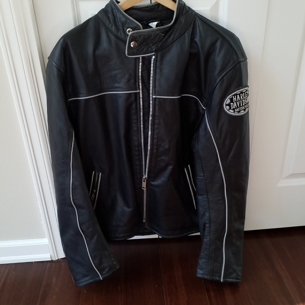 Leather Motorcycle Jacket w\ Harley Patches